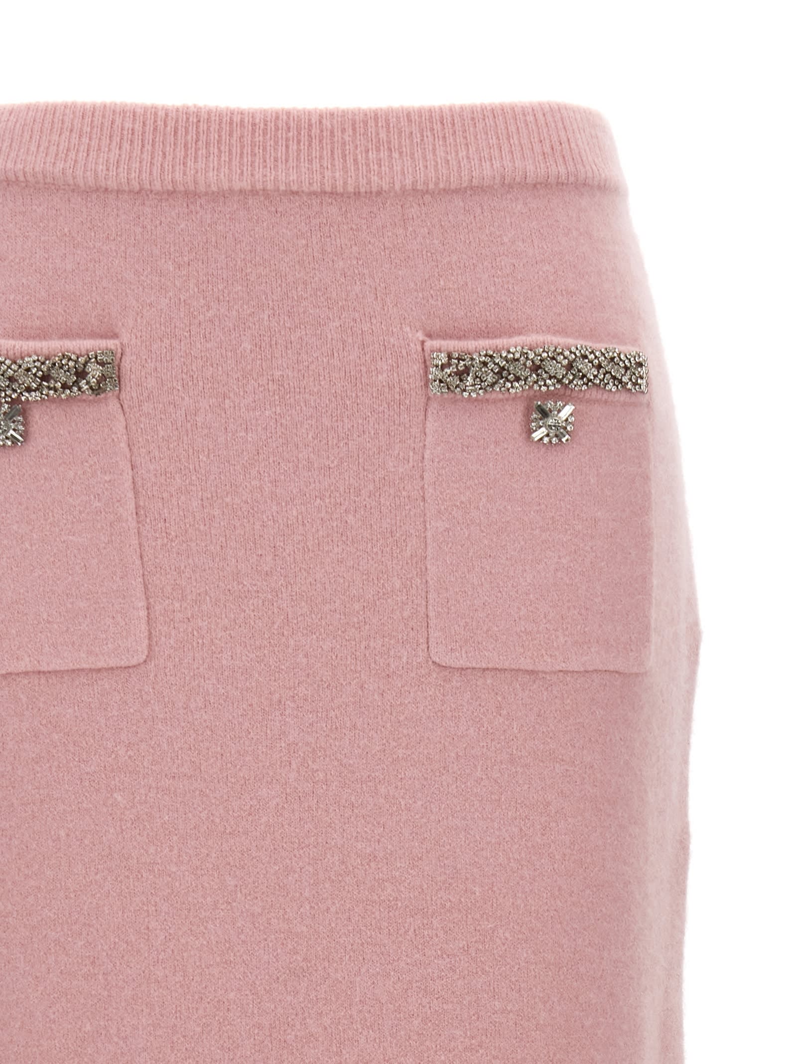 SELF-PORTRAIT PINK EMBELLISHED KNIT MIDI SKIRT 