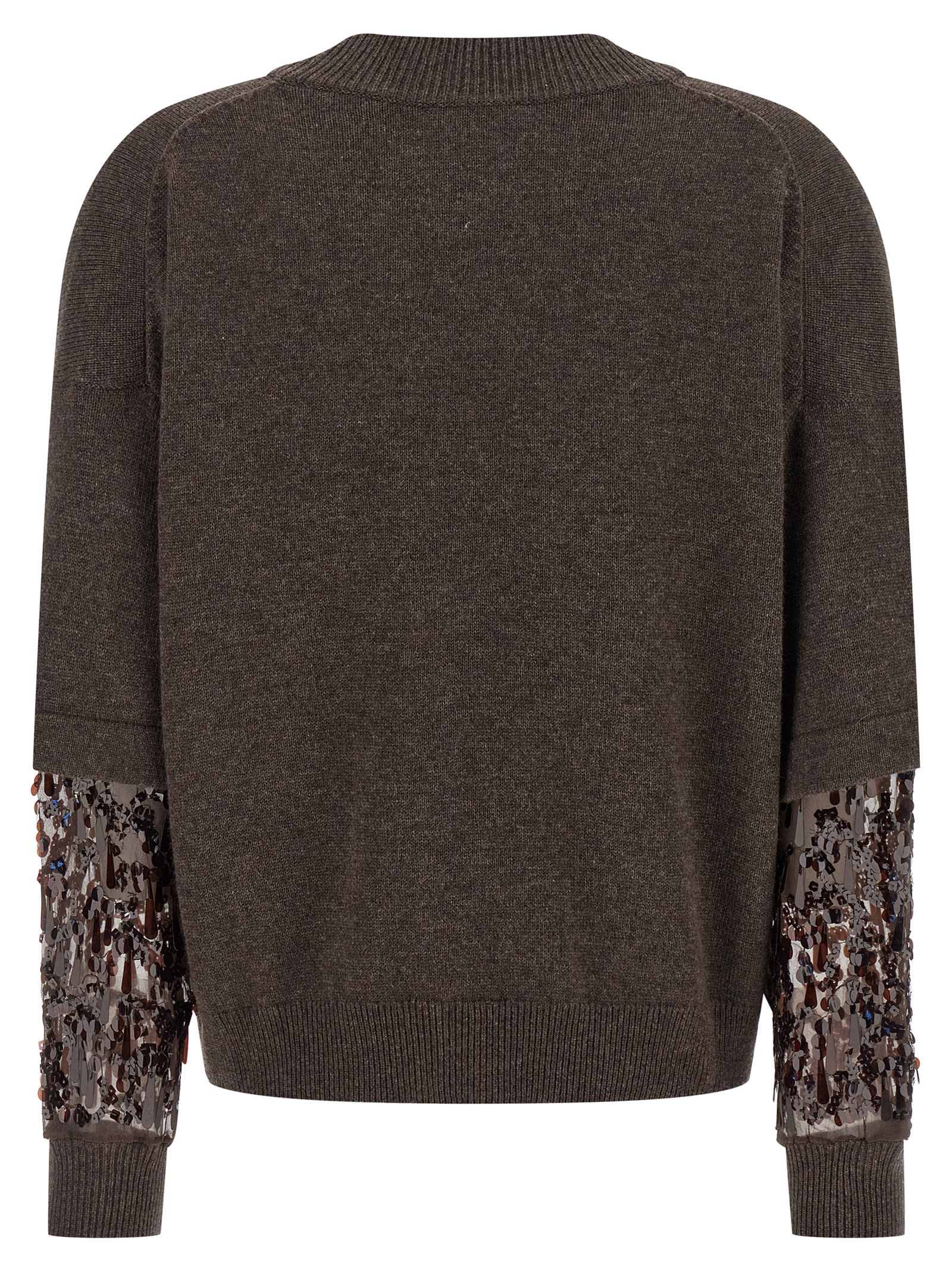 Brunello Cucinelli Sequin Sleeve Sweater Sweaters And Cardigans Brown In Brown