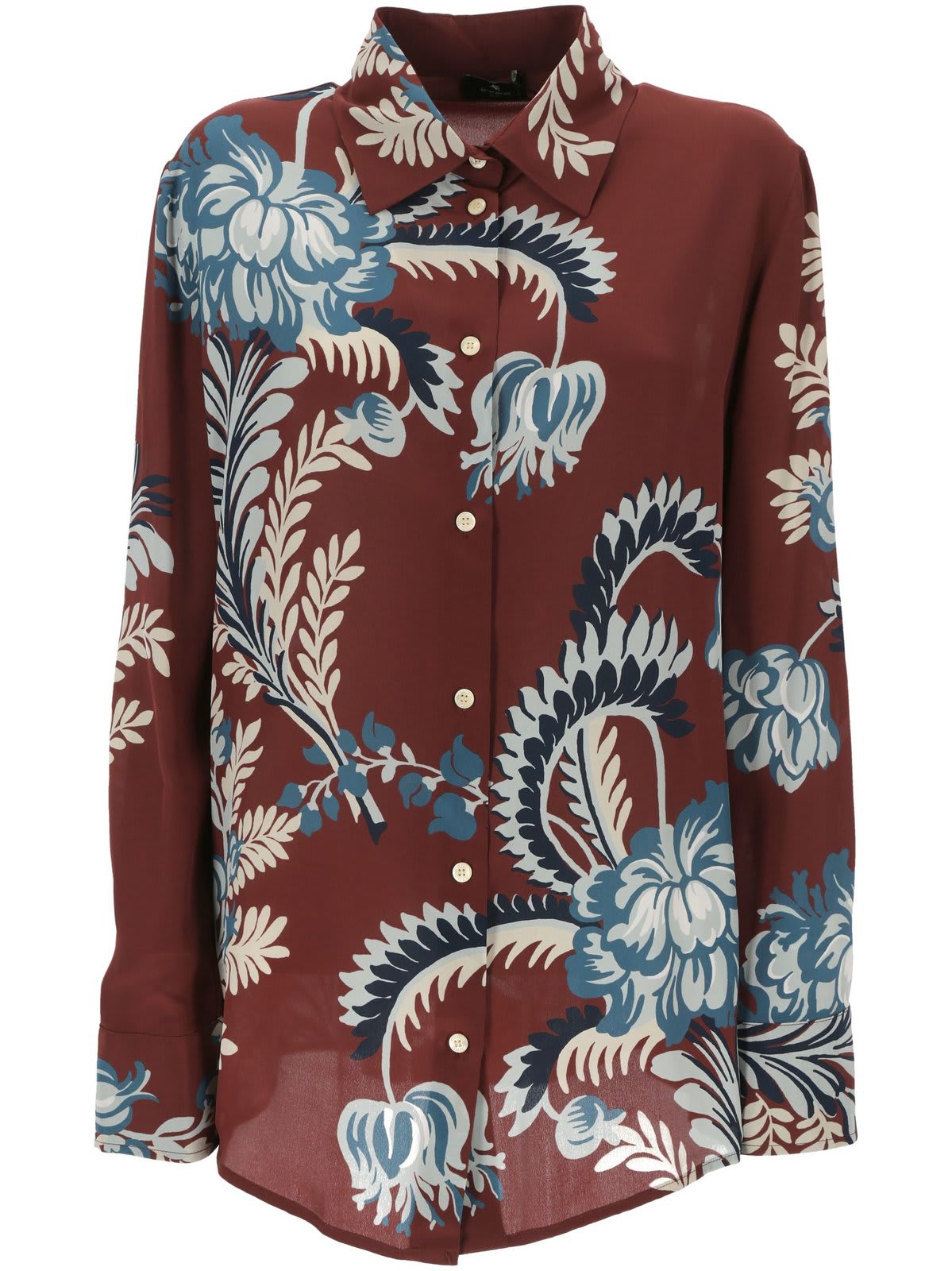 Etro Floral-printed Curved Hem Shirt In Multicolor