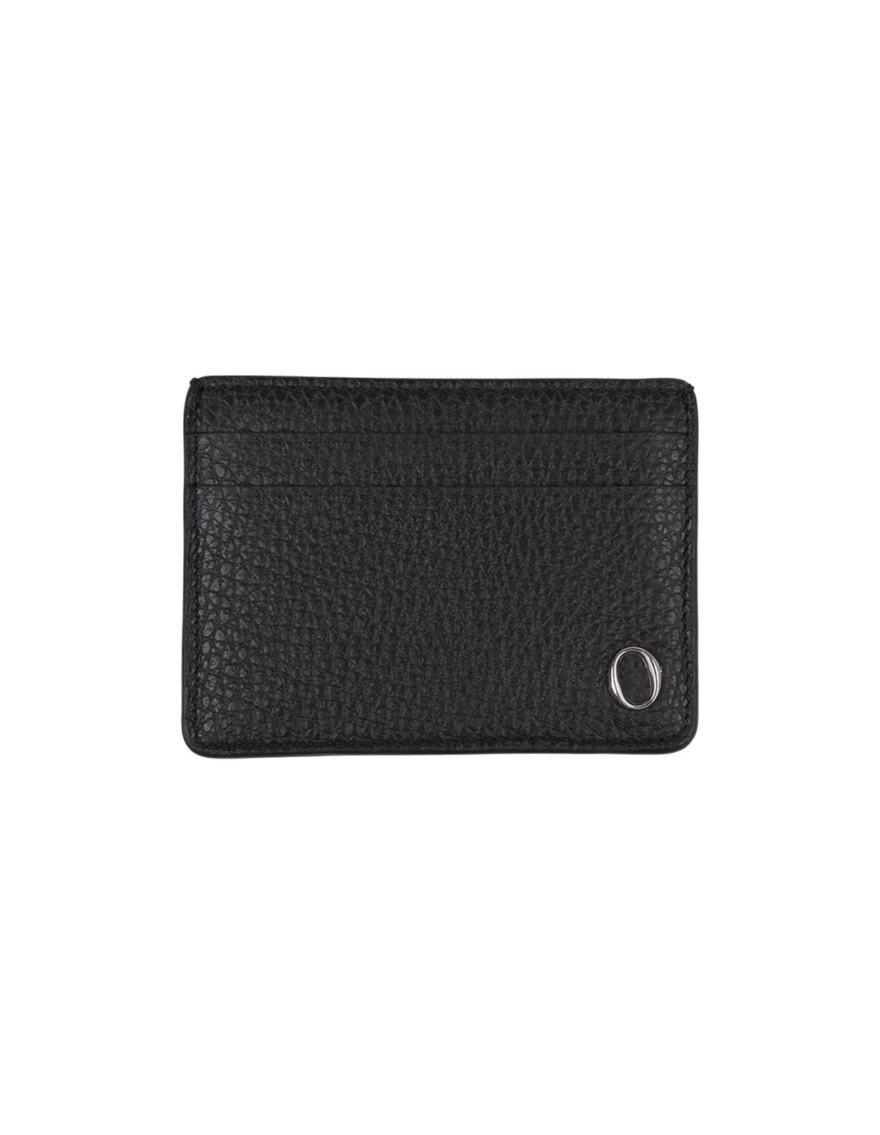 Orciani Black Grained Leather Card Holder With Logo