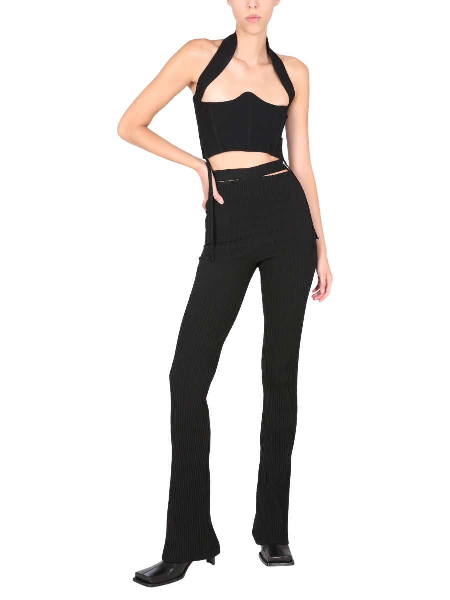 Shop Andreädamo Ribbed Trousers With Cut Out Belt In Black