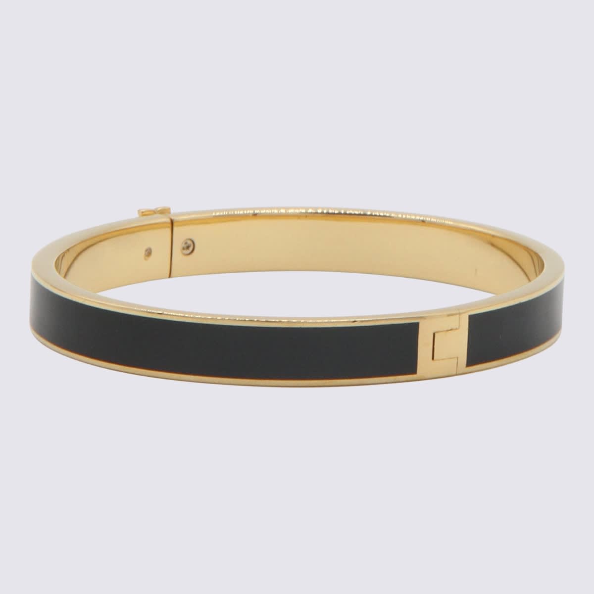 Shop Tory Burch Black And Gold-tone Brass Bracelet In Tory Gold / Black