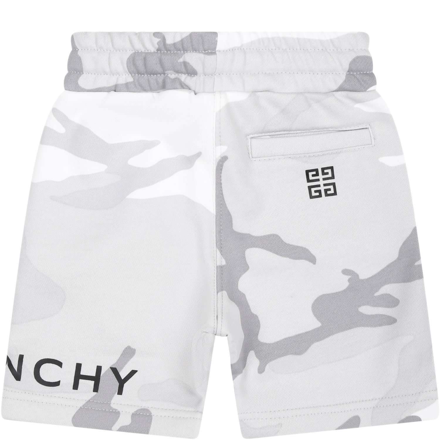 Shop Givenchy Grey Shorts For Baby Boy With Camouflage Print And Logo