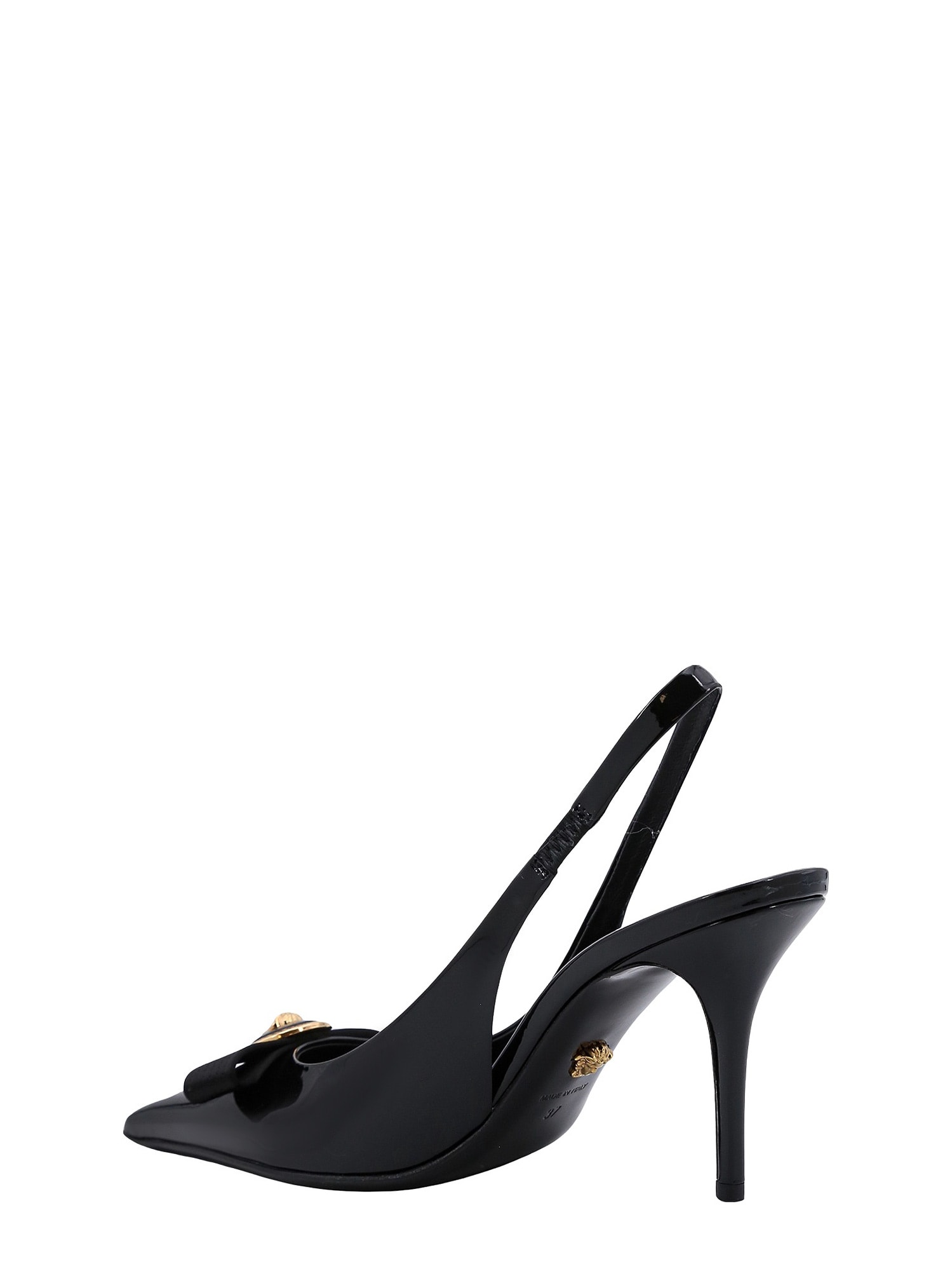 Shop Versace Gianni Ribbon Slingback In Black