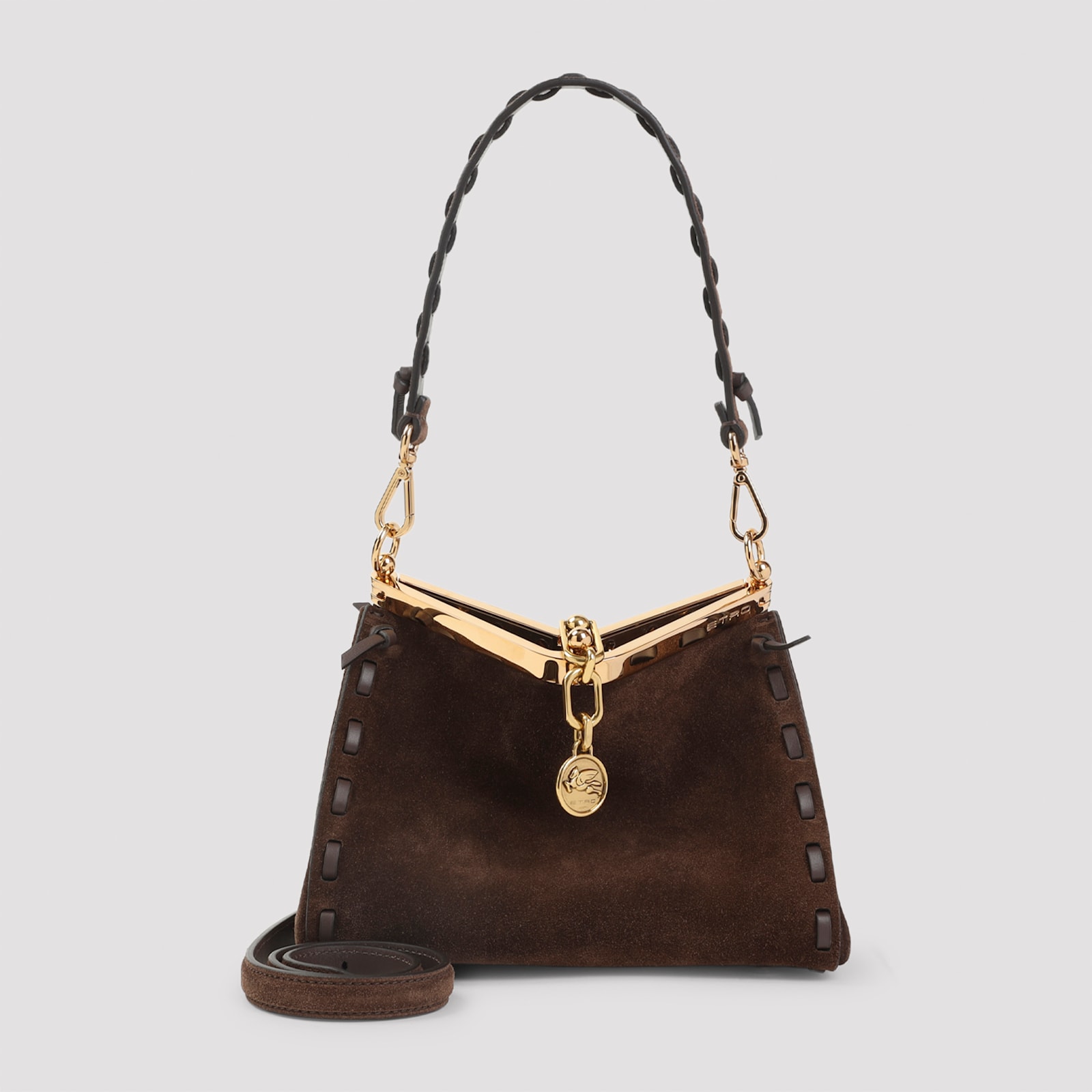 Etro Suede Shoulder Bag Gold Tone Hardware In Brown