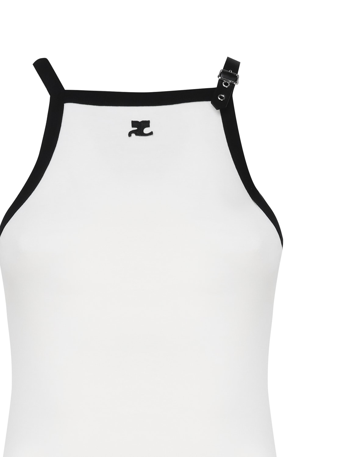 Shop Courrèges Cotton Dress With Strap Strap In Black, White