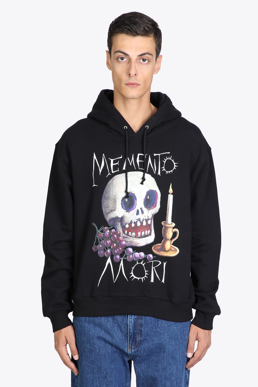 Endless Joy Heavyweight Cotton Hoodie With Front Print Black cotton hoodie with front print - Momento Mori hoodie