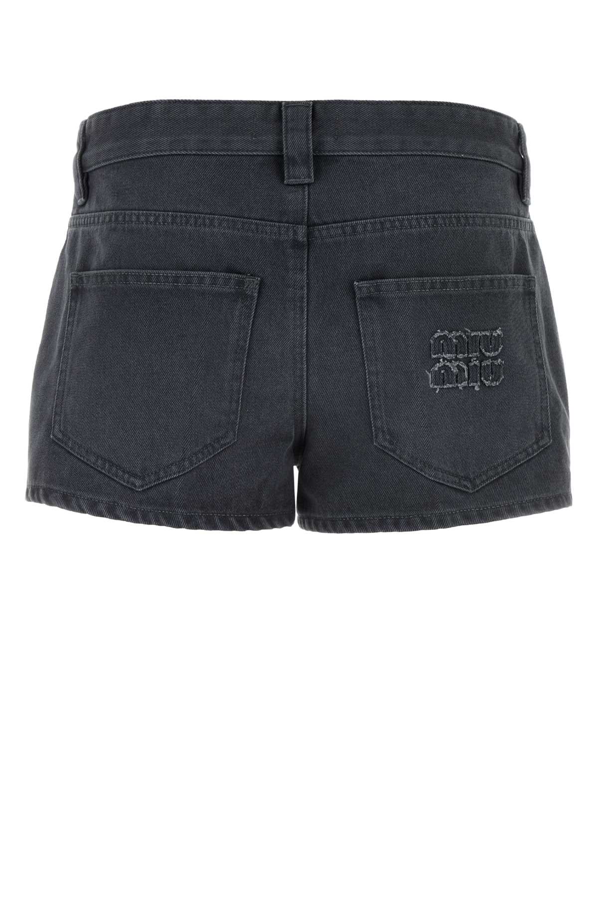 Shop Miu Miu Dark Grey Drill Shorts In Grigio