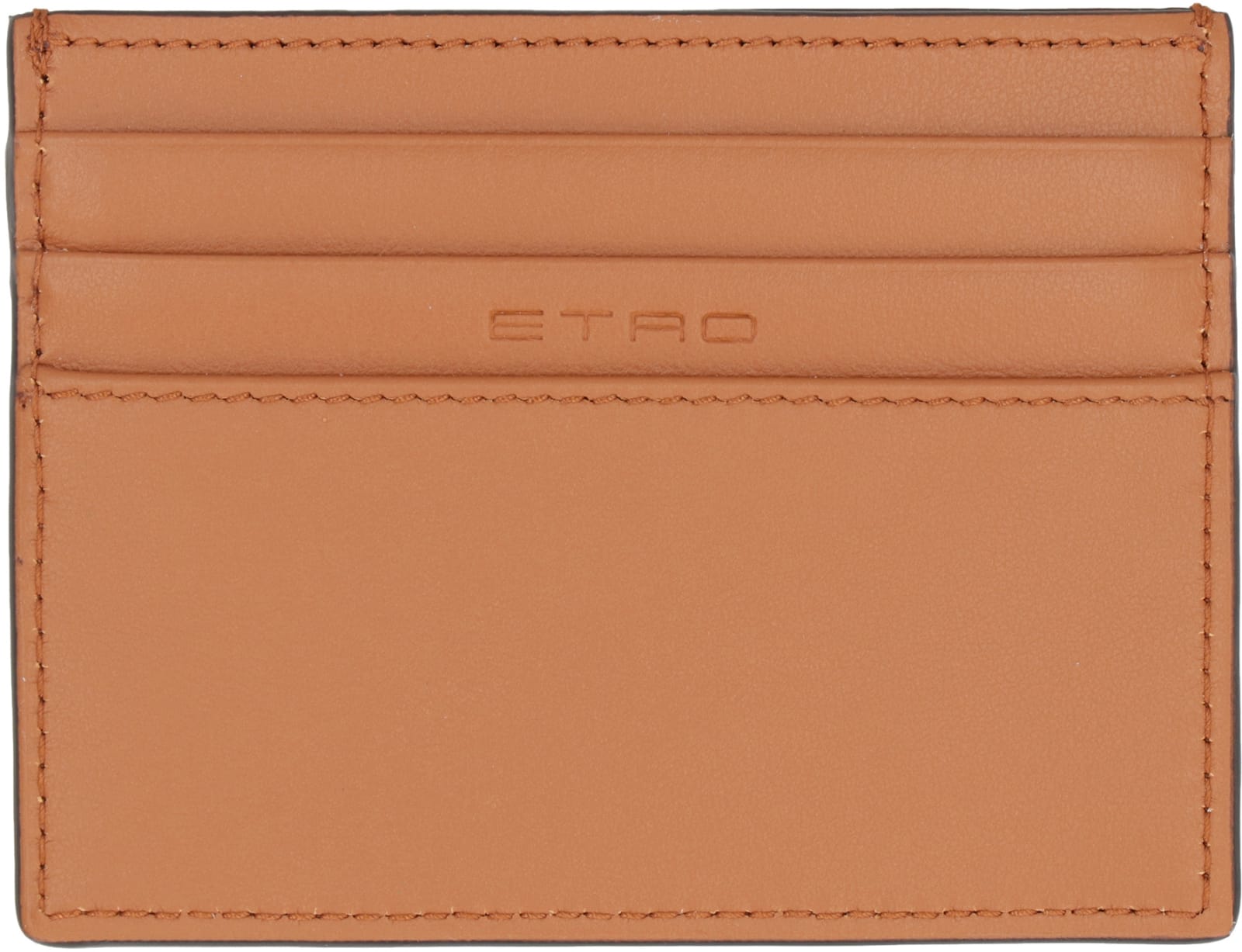 Shop Etro Logo Detail Leather Card Holder In Brown