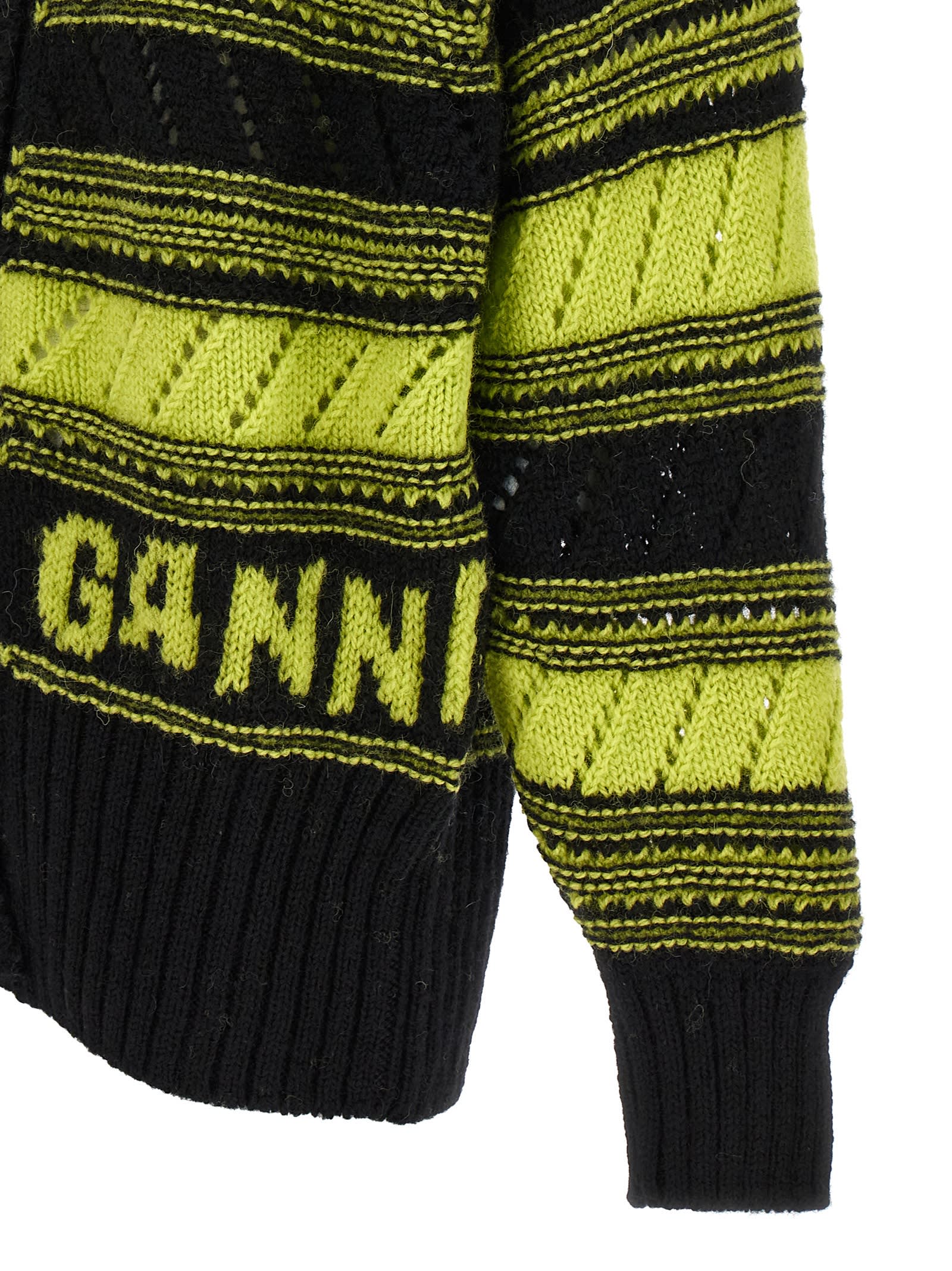 Shop Ganni Logo Cardigan In Black