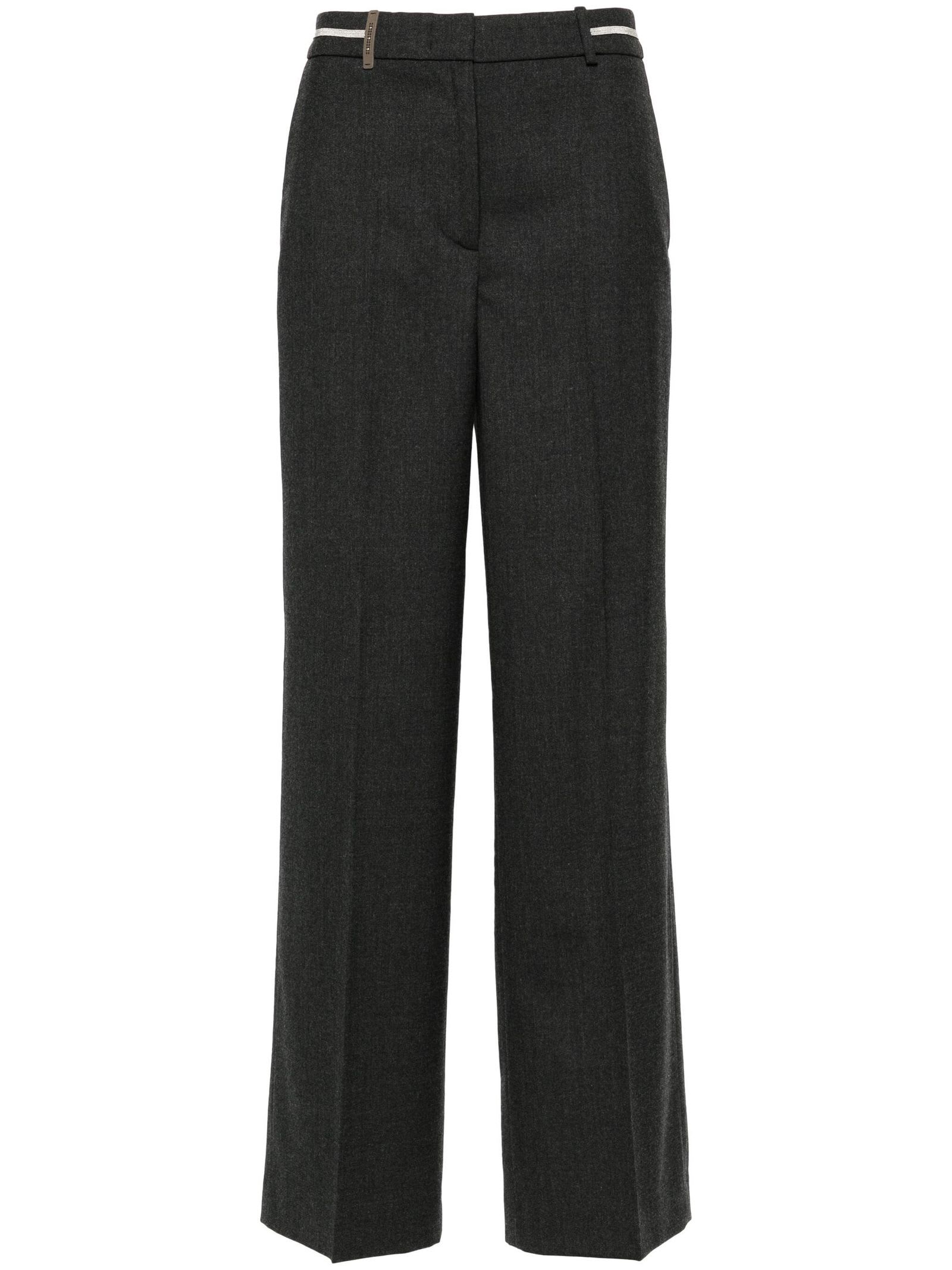 Shop Peserico Dark Grey Wool Blend Flannel Trousers