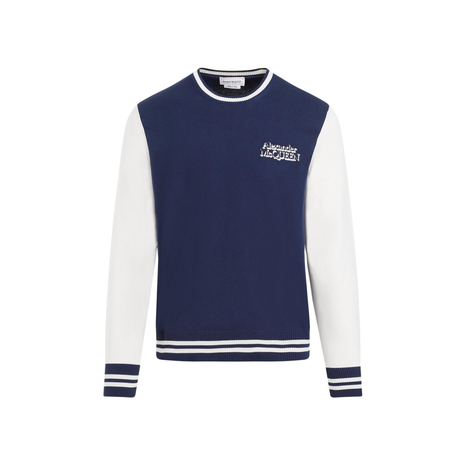 Shop Alexander Mcqueen Cotton Pullover In Midnight Blue Cream