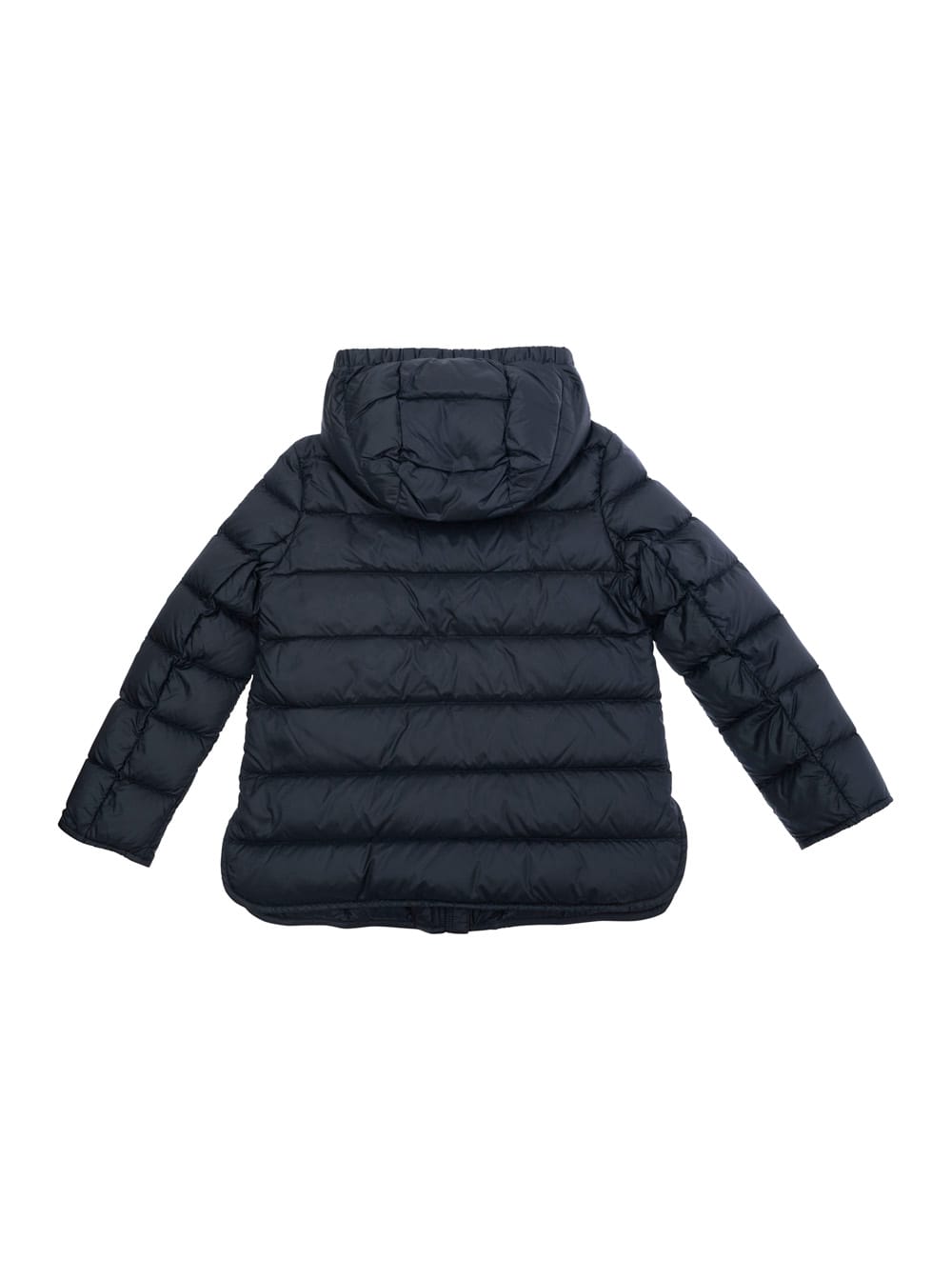 Moncler Argenno Blue Down Jacket With Logo Patch Applied On The Sleeve In Tech Fabric Girl In Gold
