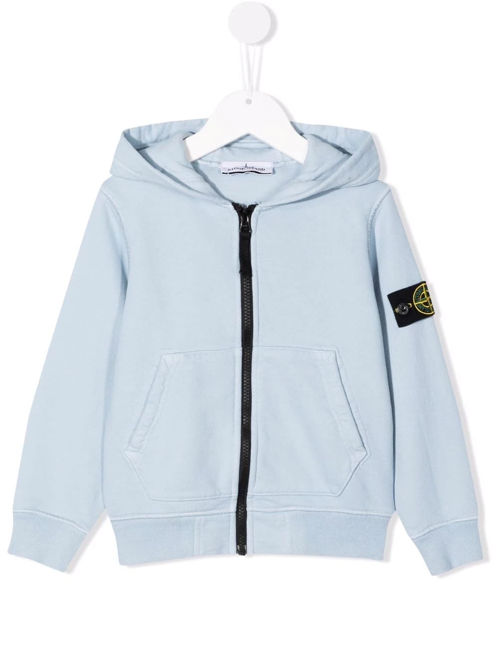 Stone Island Junior Light Blue Kids Hoodie With Zip And Logo Patch