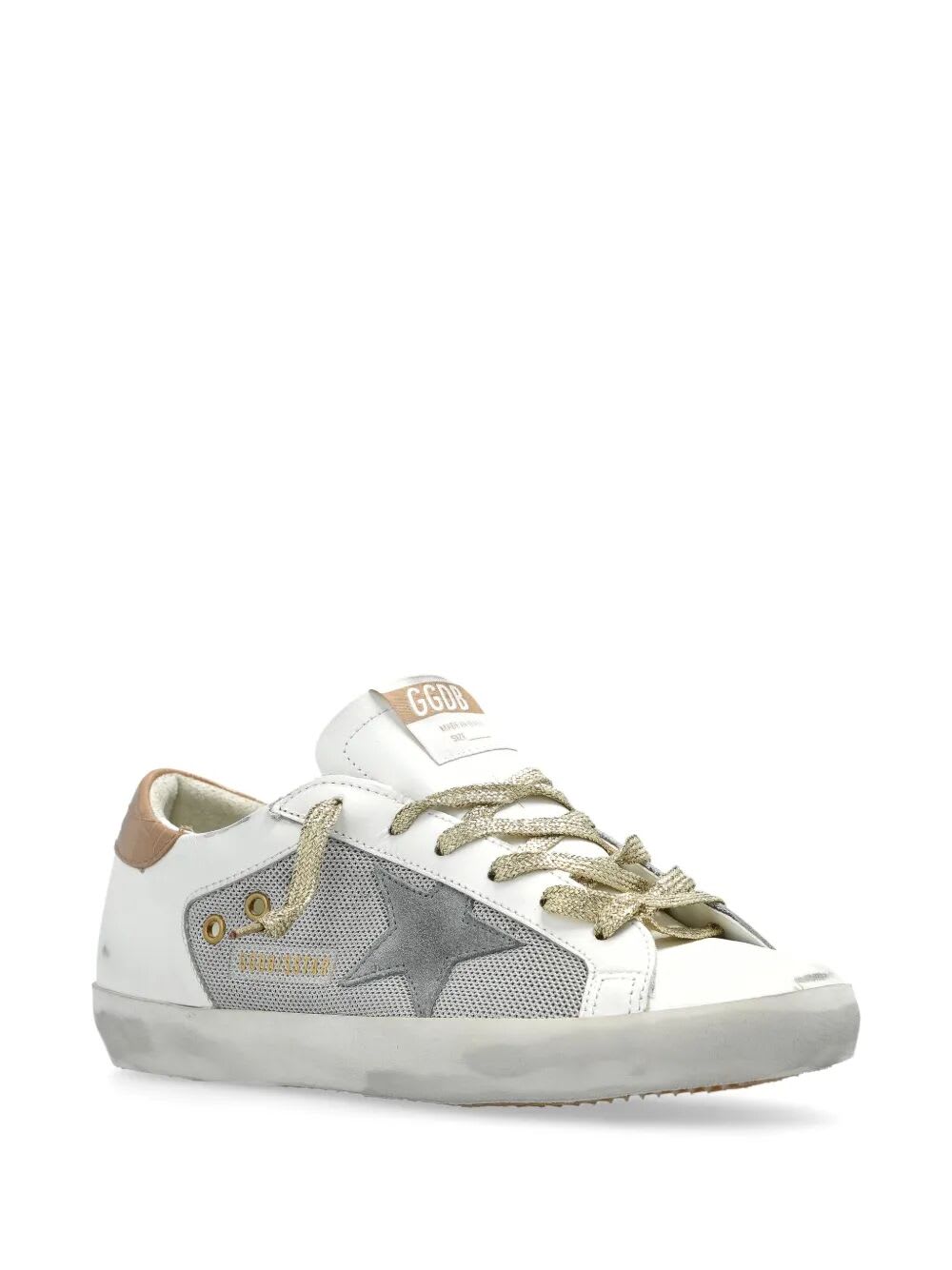 GOLDEN GOOSE SUPER STAR NET AND LEATHER UPPER SUEDE STAR COCCO PRINTED HEEL 