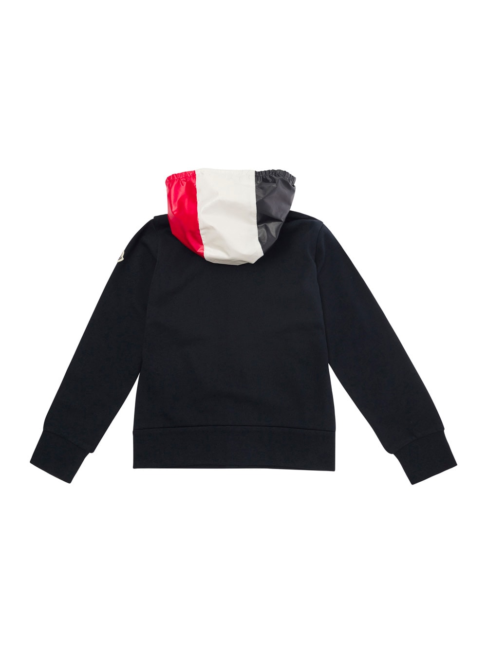 Shop Moncler Black Sweatshirt With Tricolor Hood In Tech Fabric Boy In Blu