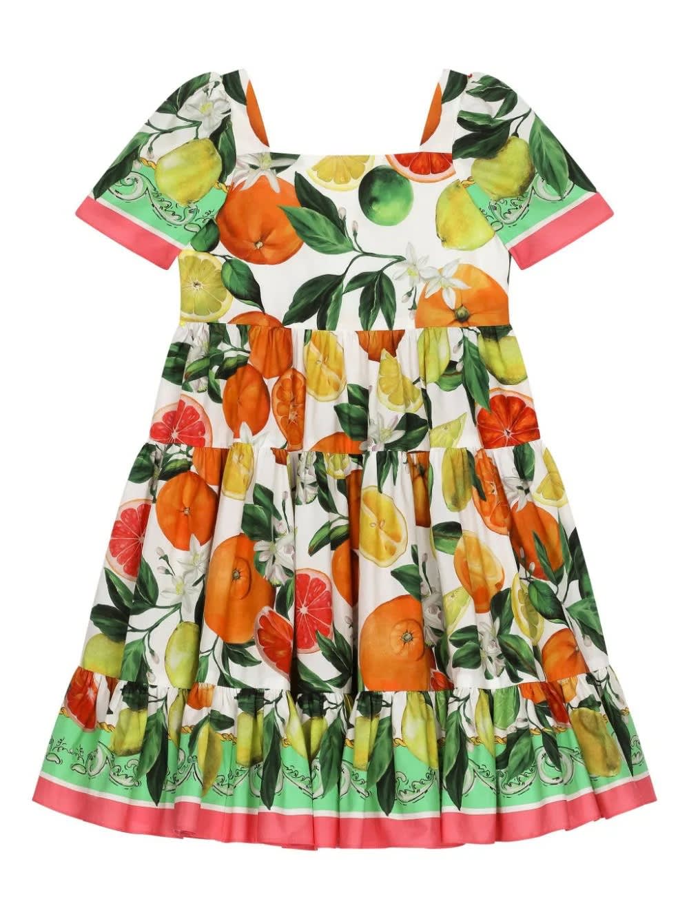 Shop Dolce & Gabbana Multicolored Dress With Orange And Lemon Print In Multicolour