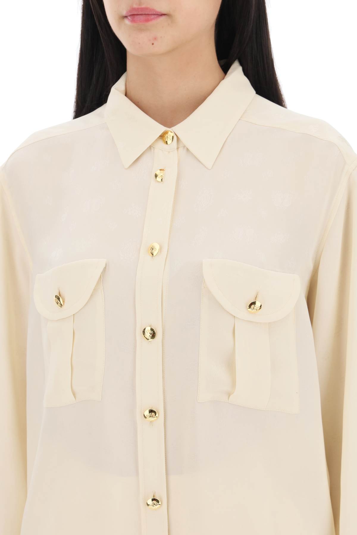 Shop Blazé Milano Faverolles Jacquard Crepe Shirt In Butter (white)