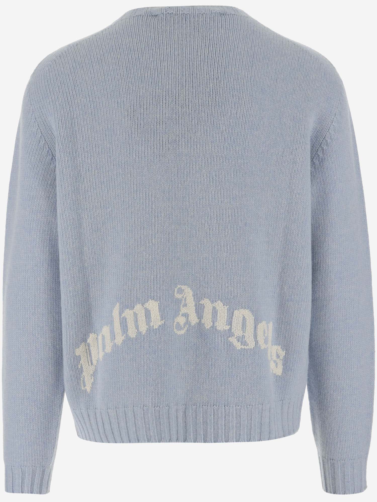 Shop Palm Angels Wool Blend Sweater With Logo In Light Blue White
