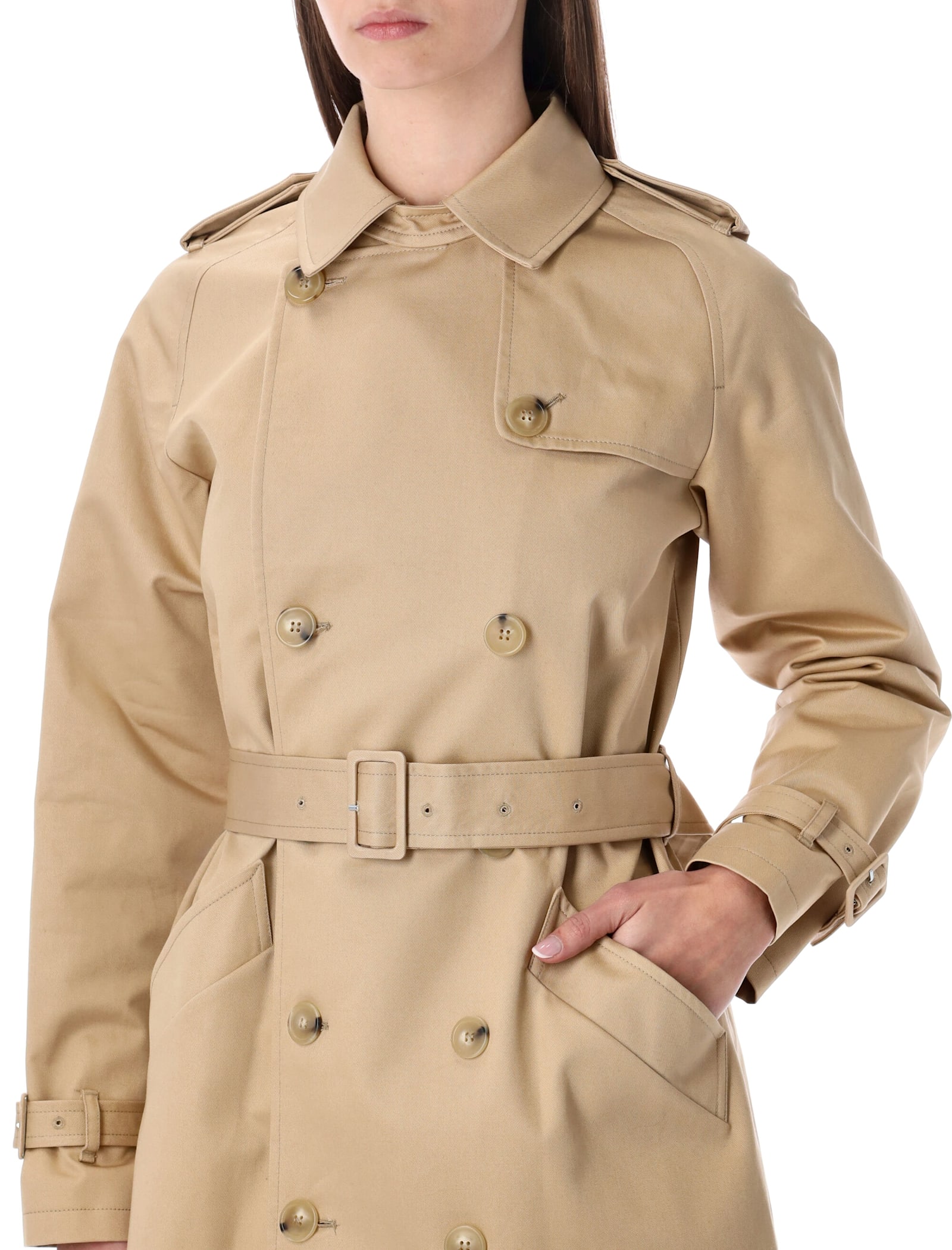 Apc A.p.c. Greta Trench Coat In Beige Waterproof Gabardine In Sand