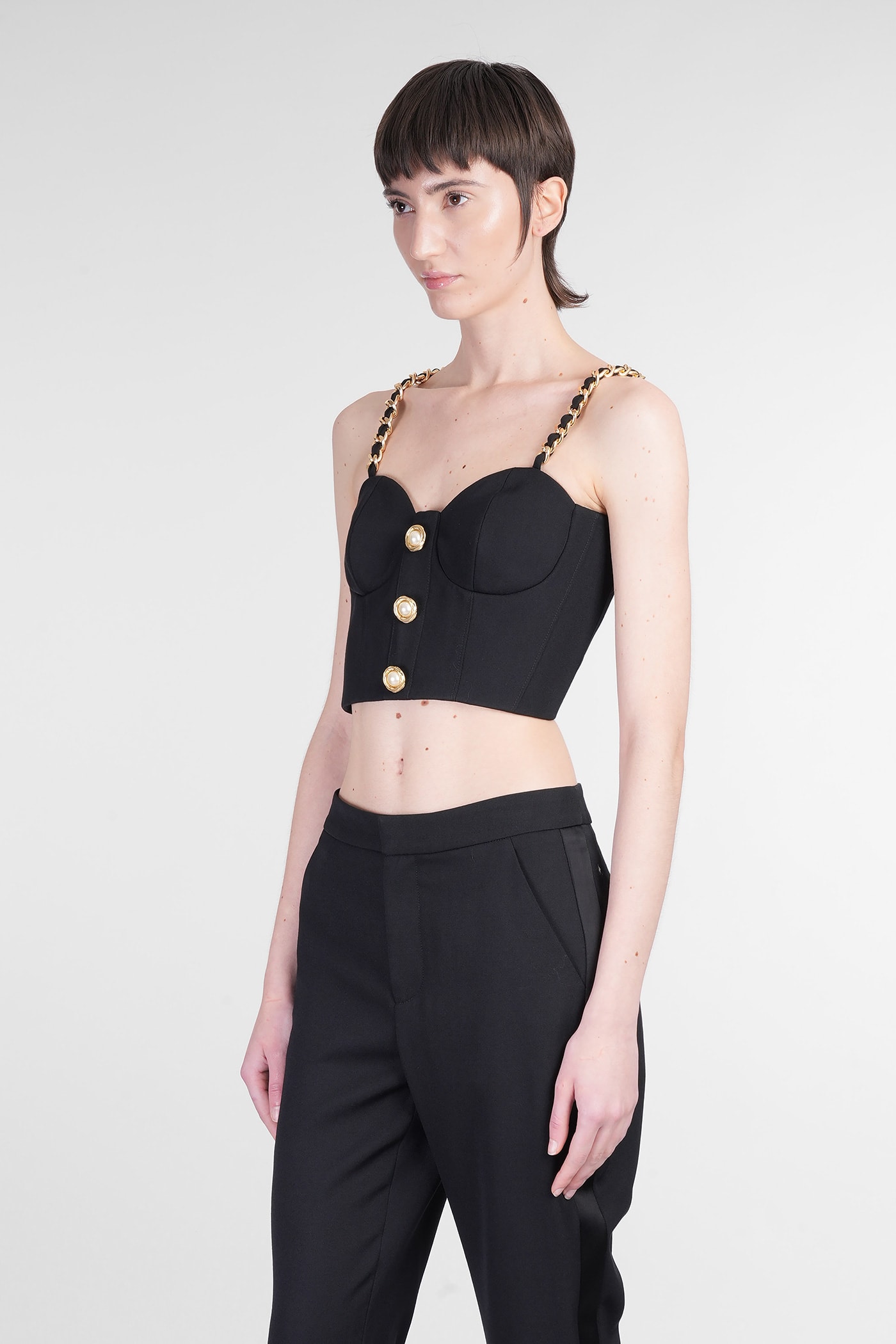 Balmain Black Chain Straps Bustier Top In Black