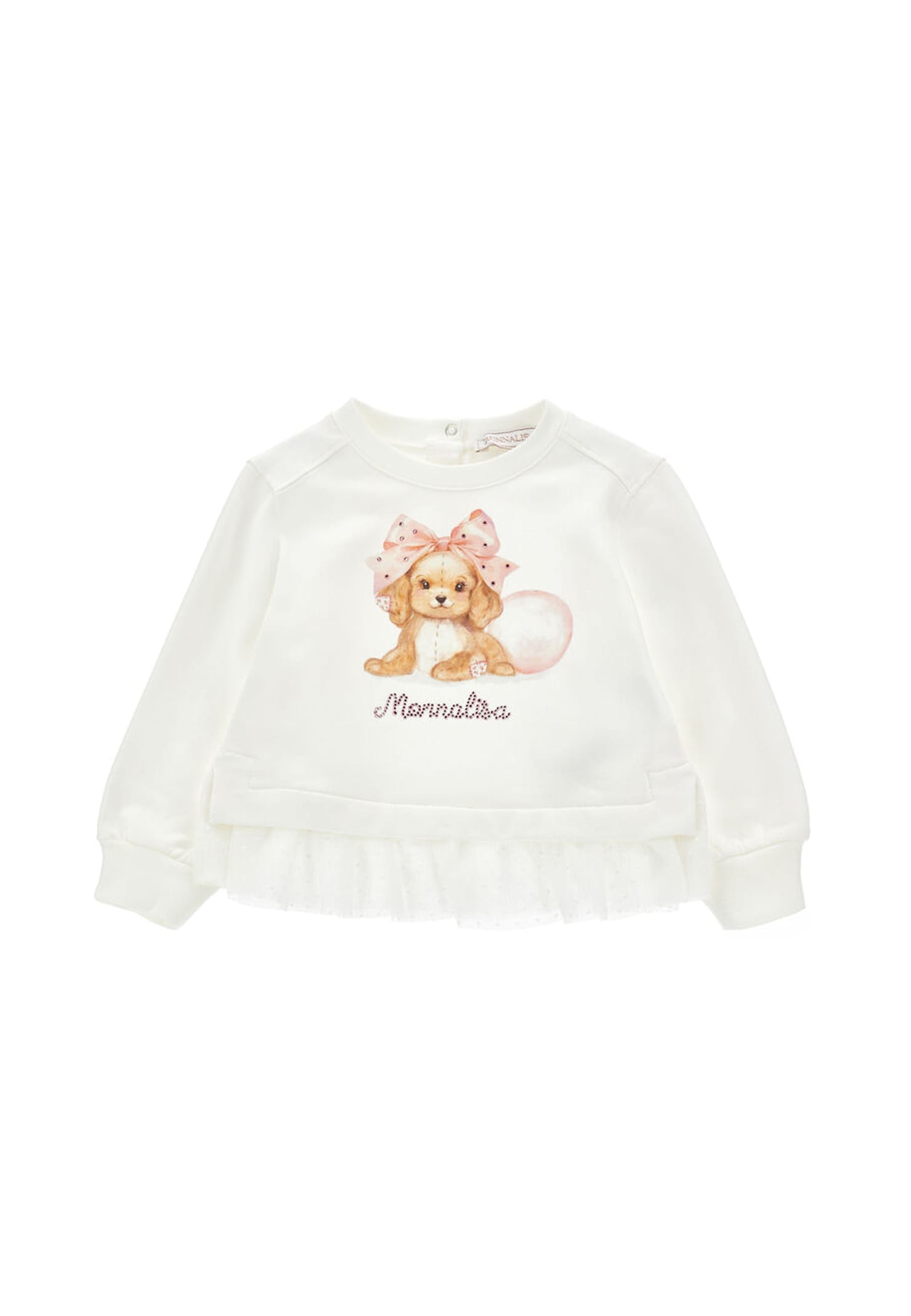 Monnalisa White Sweatshirt For Baby Girl With Dog Print In White
