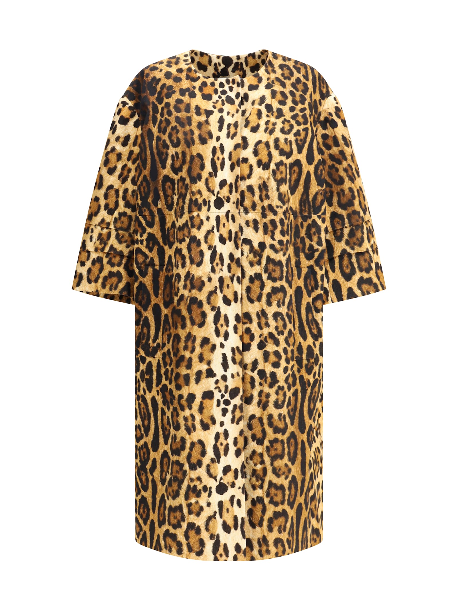 Prada Coat With Animal Print In Cacao