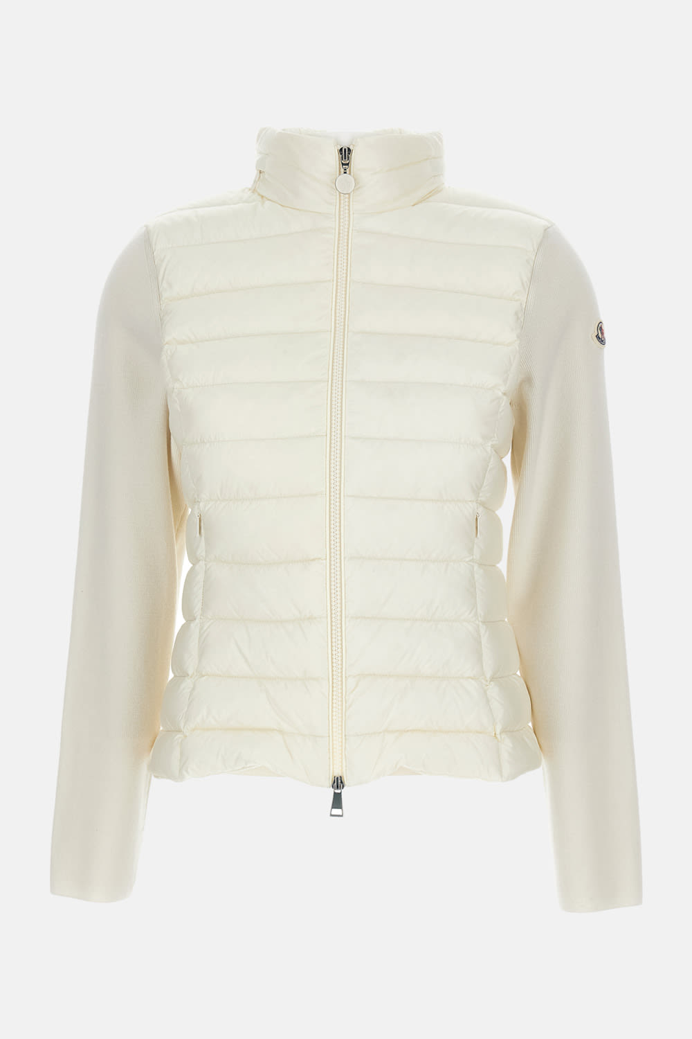 Moncler Logo Patch Padded Knit Cardigan In White
