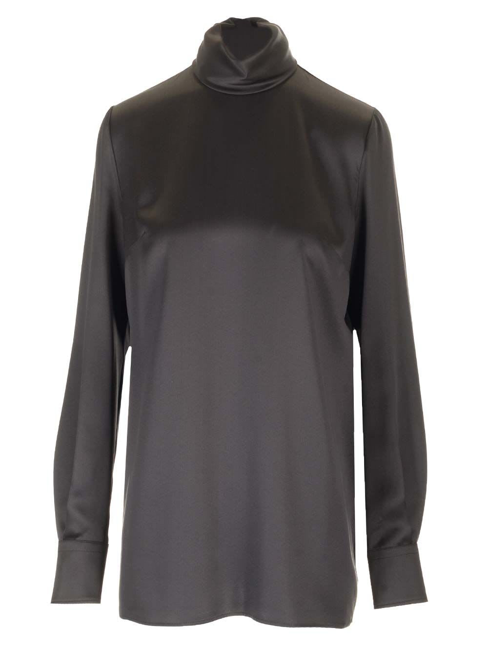 Dolce & Gabbana Look 12 Black High Neck Collar Long Sleeve Silk Top