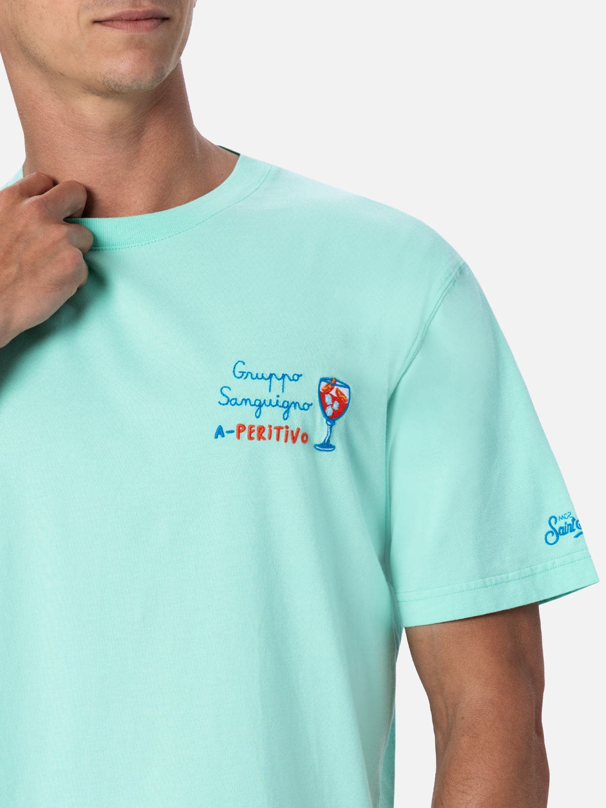 Shop Mc2 Saint Barth Man Classic Fit Cotton Jersey T-shirt Portofino With Gruppo Sanguigno A Peritivo Embroidery In Green
