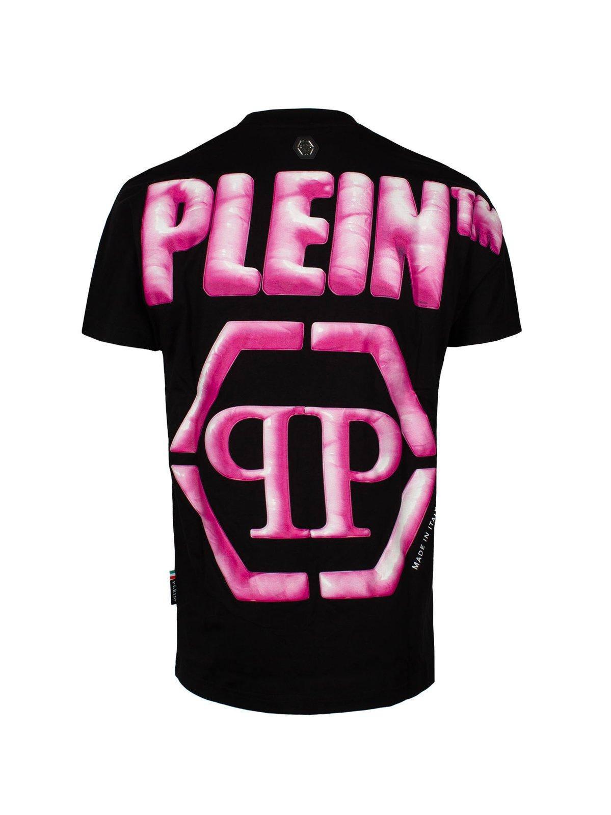 Shop Philipp Plein Hexagon Logo-printed Crewneck T-shirt In Black/pink