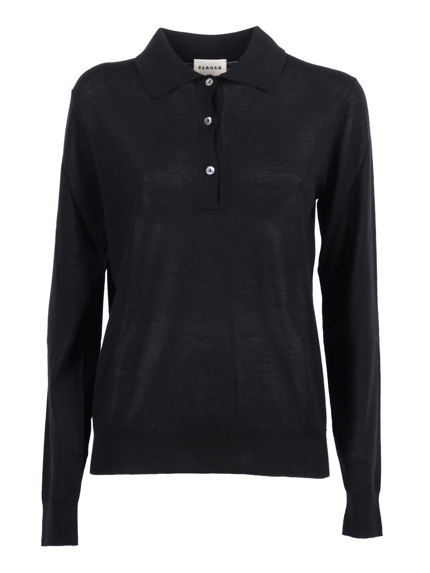 P.a.r.o.s.h Long-sleeve Polo With Classic Collar And Tailored Fit In Black