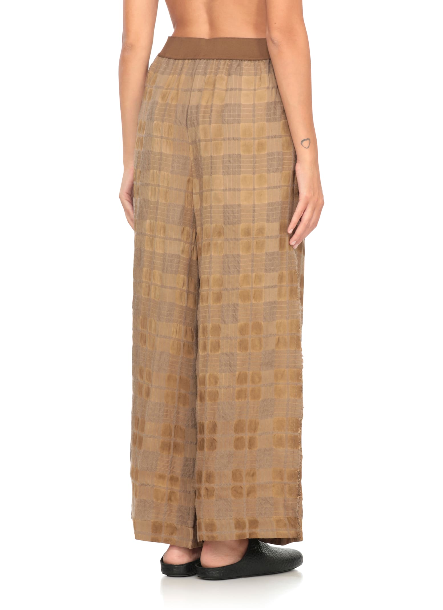 Uma Wang Wide Leg Trousers Elastic Waistband In Brown