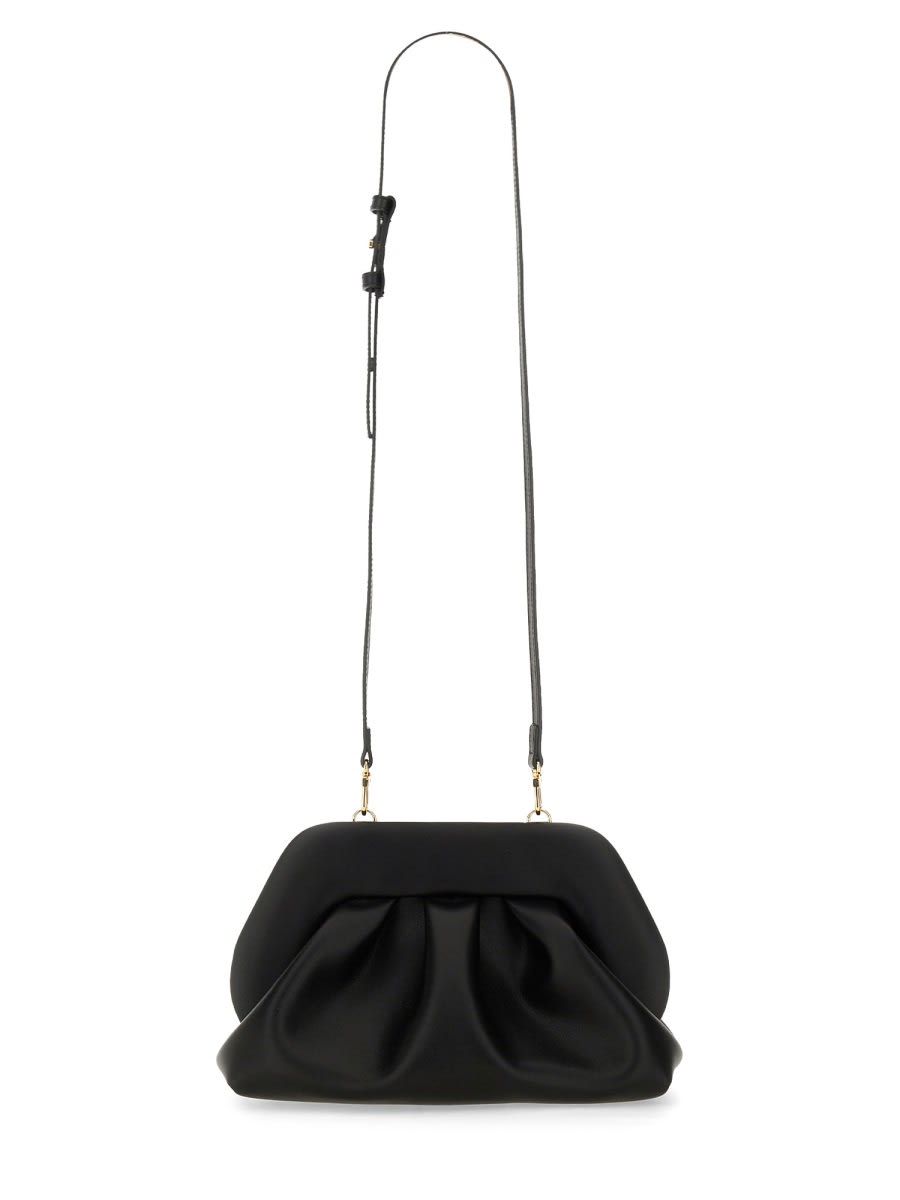 Themoirè Pleated Rectangular Shoulder Bag With Detachable Strap In Black