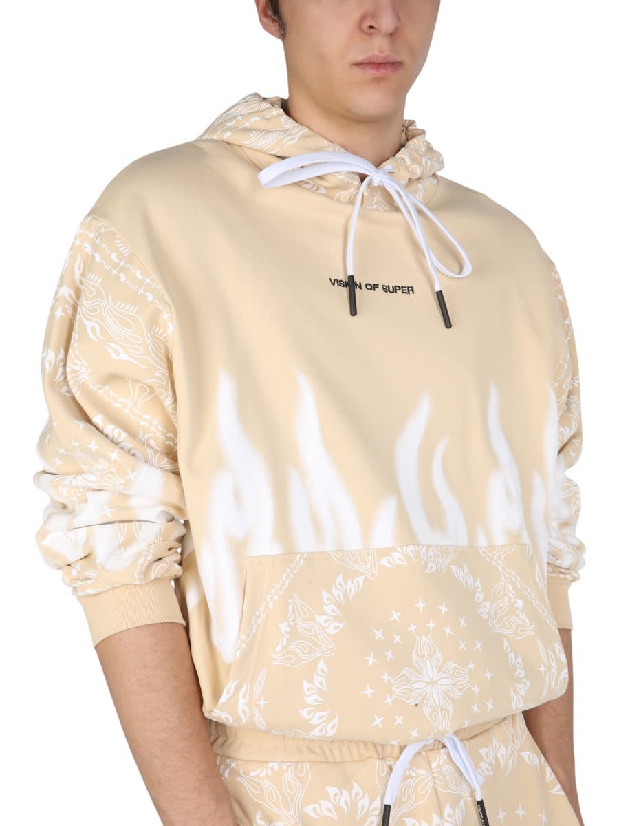 Shop Vision Of Super Sweatshirt With Paisley Pattern In Beige