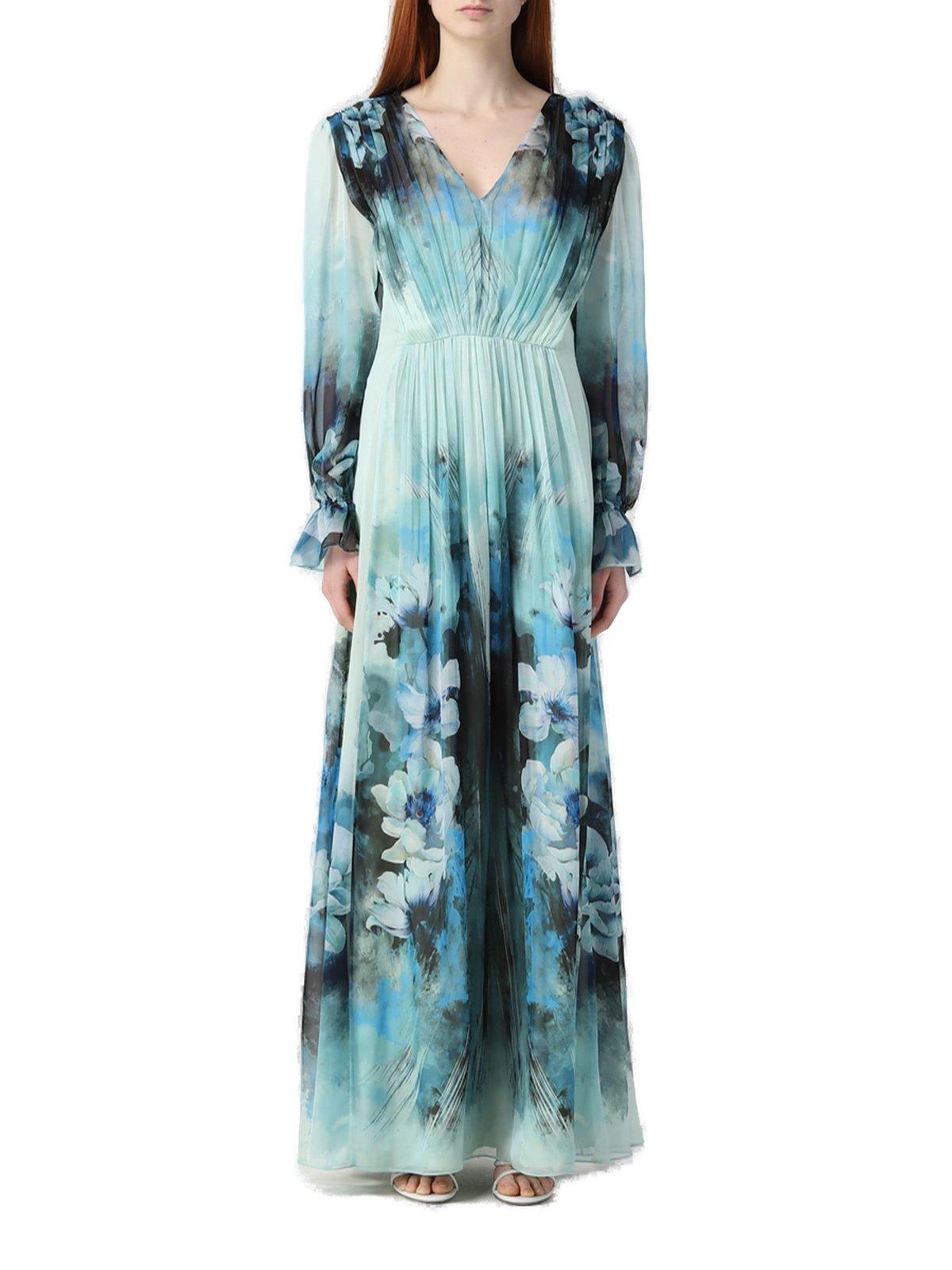 Floral Printed Pleated Midi Dress Alberta Ferretti