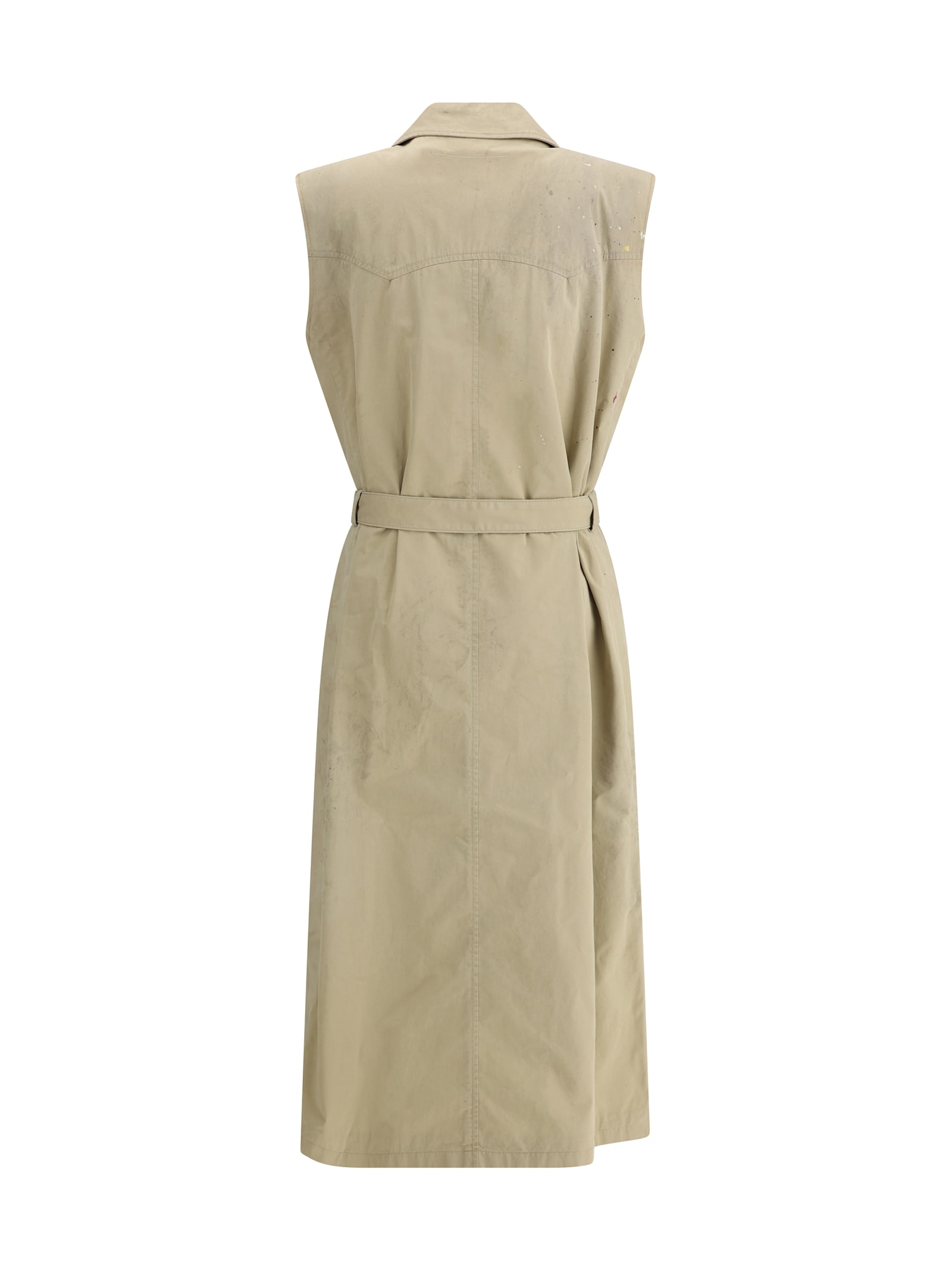 Mm6 Maison Margiela Long Vest With Belted Waist And Silhouette-enhancing Design