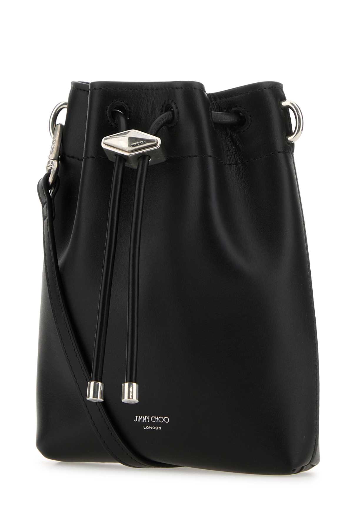 Shop Jimmy Choo Black Leather Bon Bon Bucket Bag In Blackantiquesilver