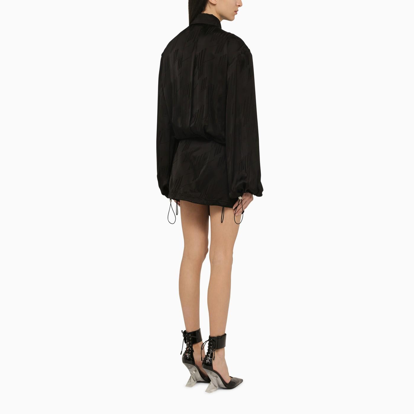 Shop Attico Black Satin Mini Dress With All Over Logo