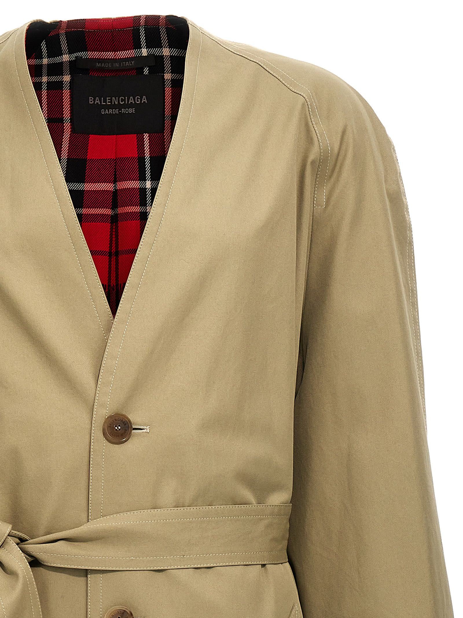 Shop Balenciaga Check Lining Oversize Trench Coat In Beige