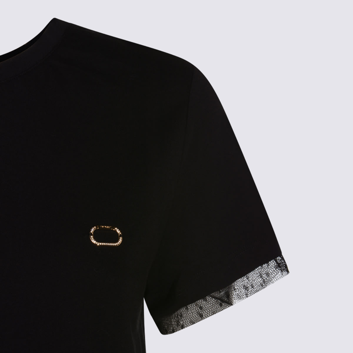 Twinset Tulle-trim Cotton T-shirt In Black