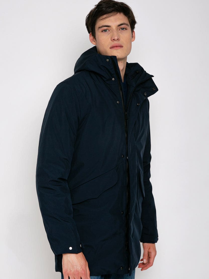 Shop Mc2 Saint Barth Man Hooded Blue Voyager Parka Jacket With Sherpa Lining