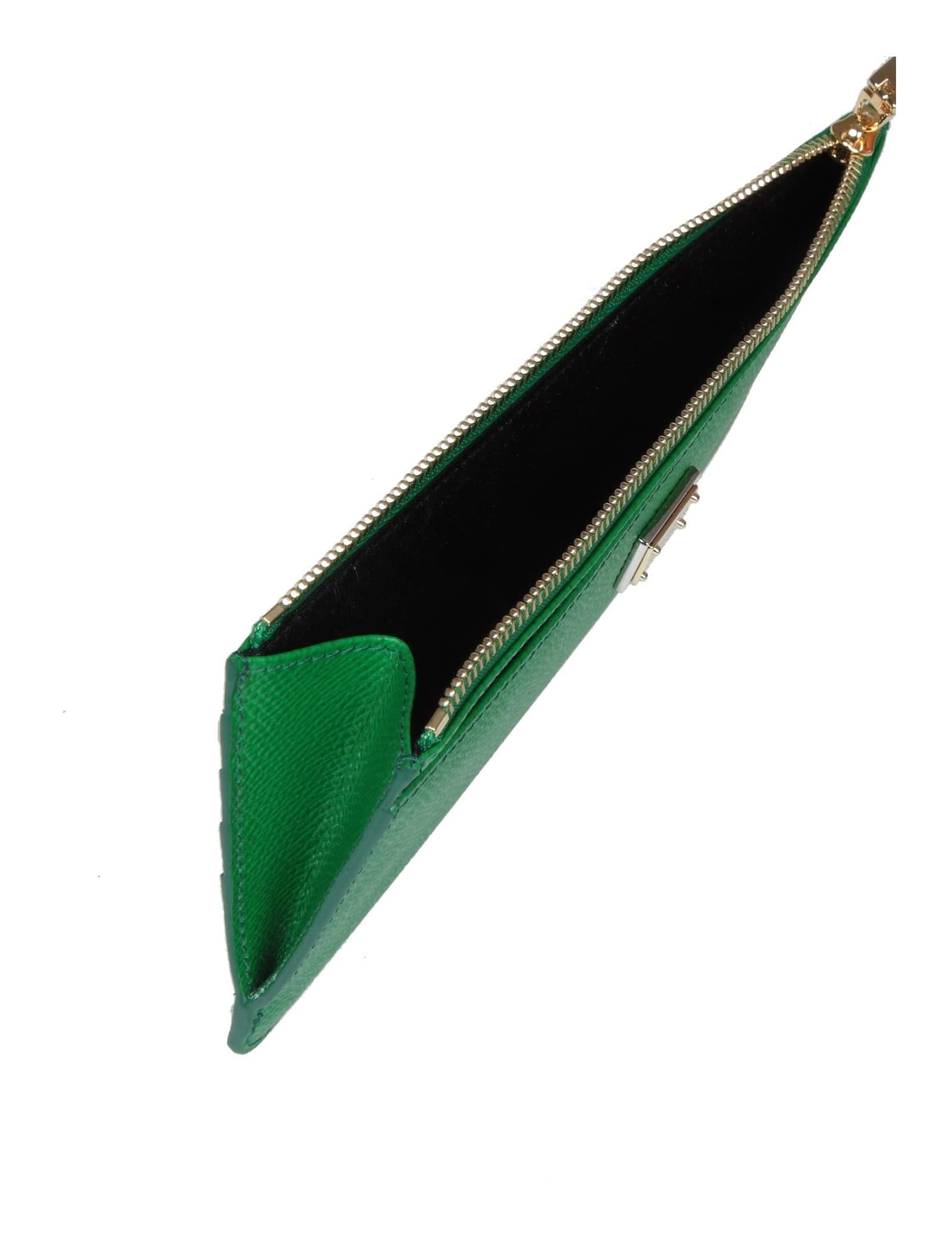 Shop Dolce & Gabbana Card Holder In Green Calfskin In Verde