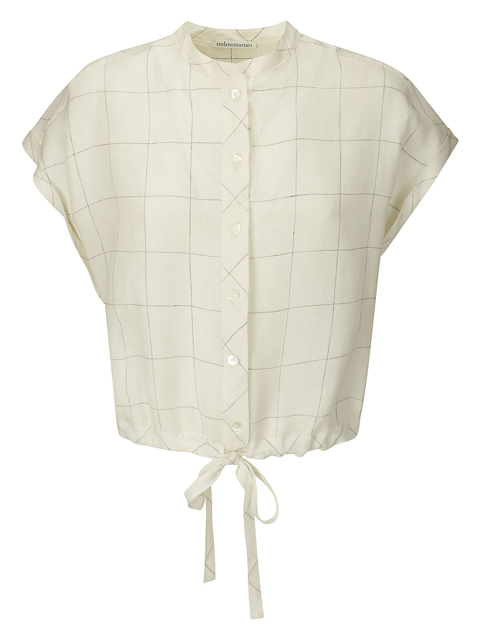 Shop Stefano Mortari M/s Windowed Linen Shirt In Cream With Black Lines