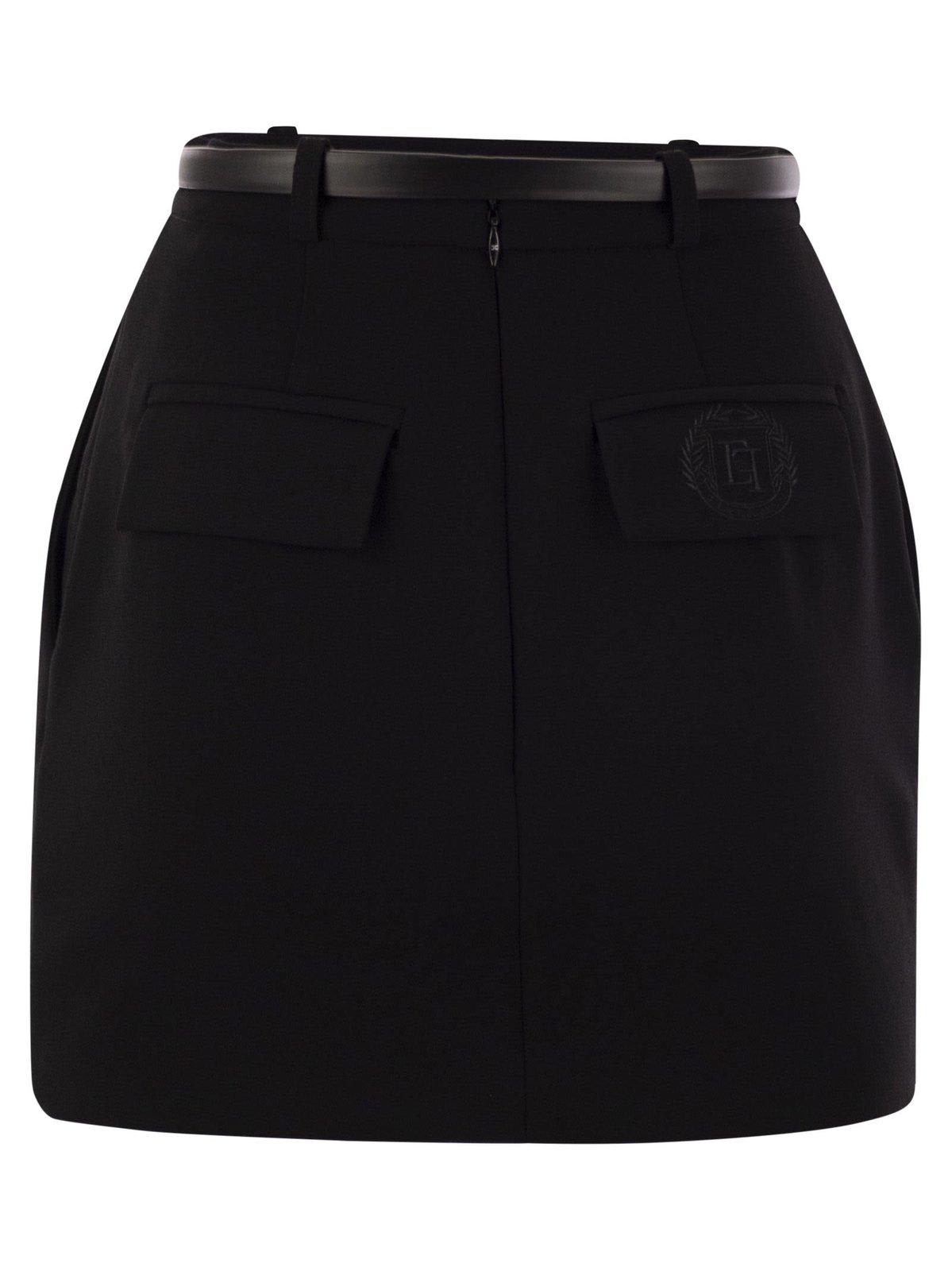 Shop Elisabetta Franchi Logo-embroidered Belted Mini Skirt In Black