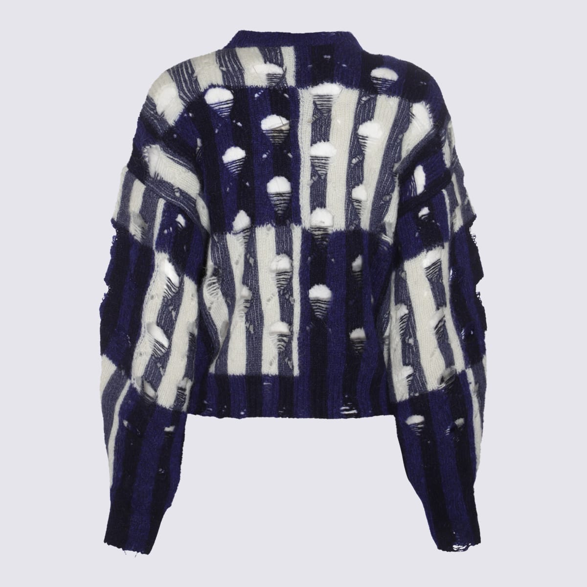 OFF-WHITE BLACK AND WHITE MOHAIR AND WOOL BLEND SHIBORI SWEATER 