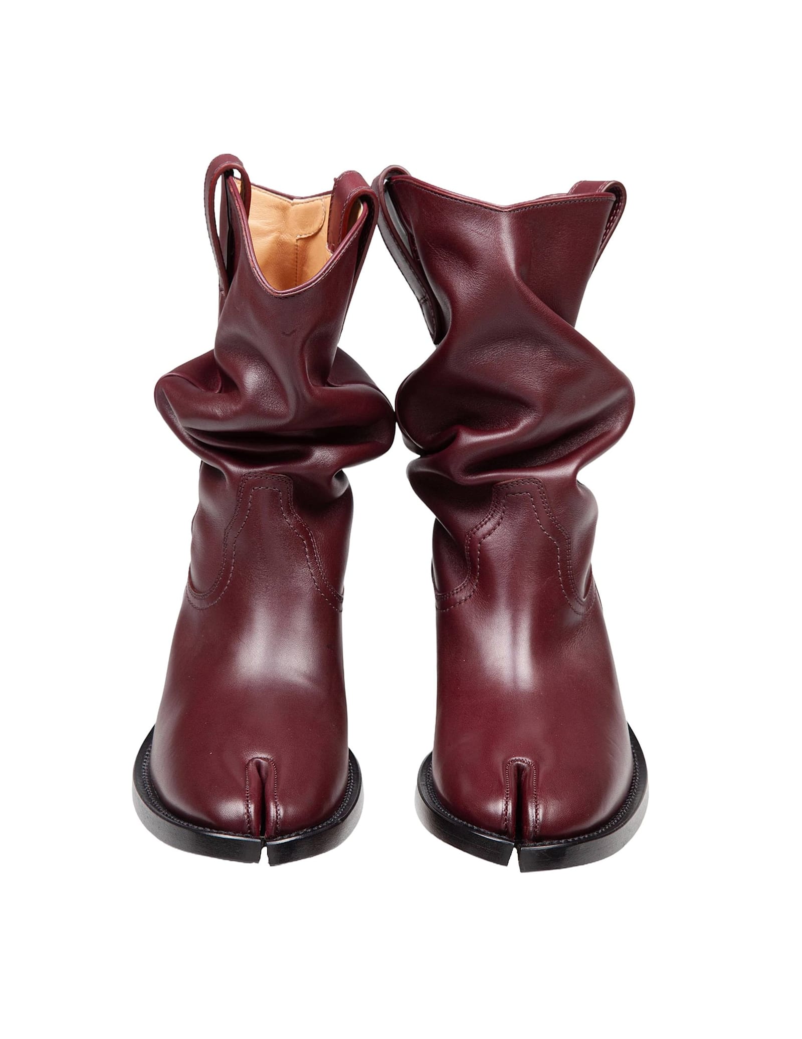 Shop Maison Margiela Tabi Texan Boot In Leather Color Bordeaux