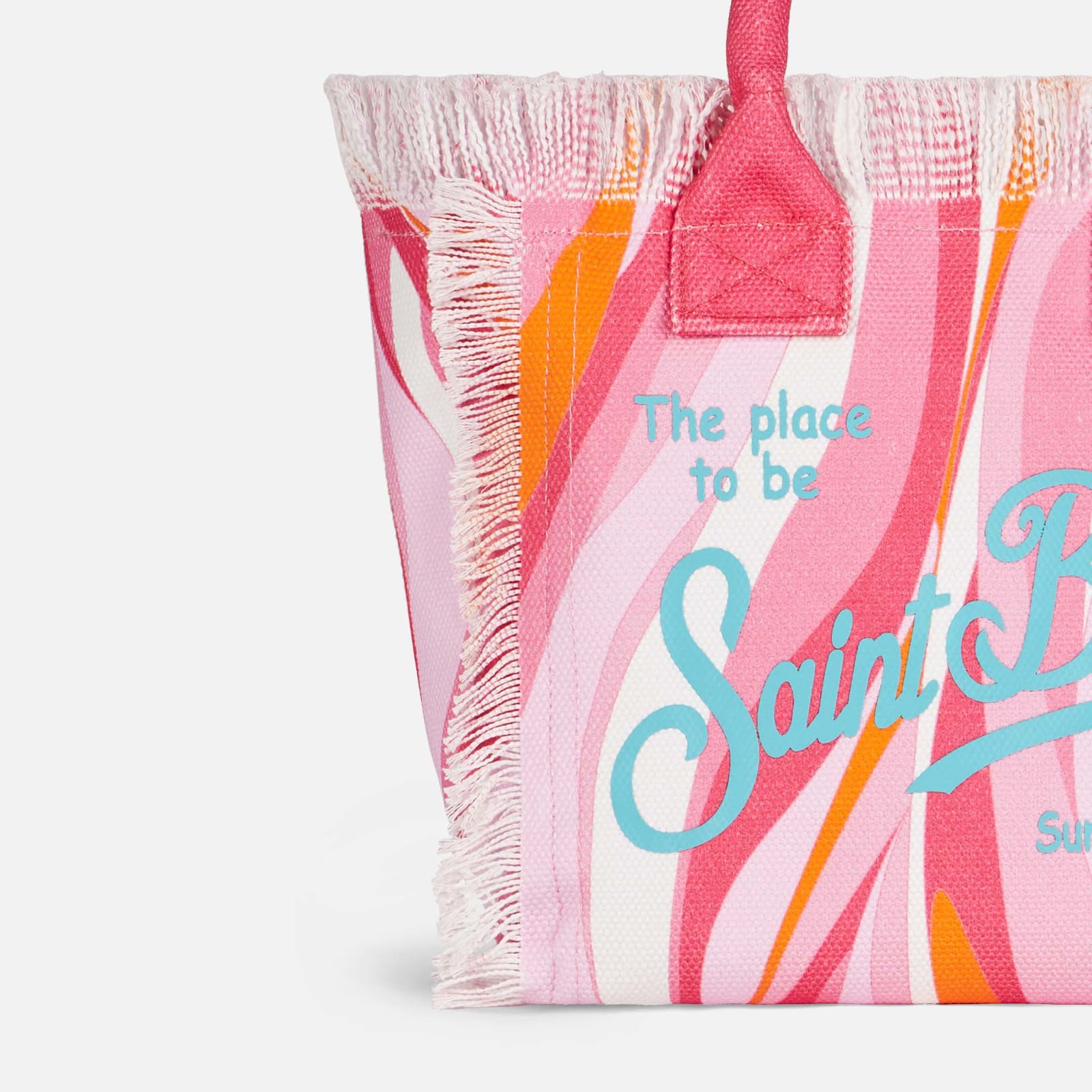Shop Mc2 Saint Barth Colette Multicolor Cotton Canvas Handbag With Wave Print In Pink