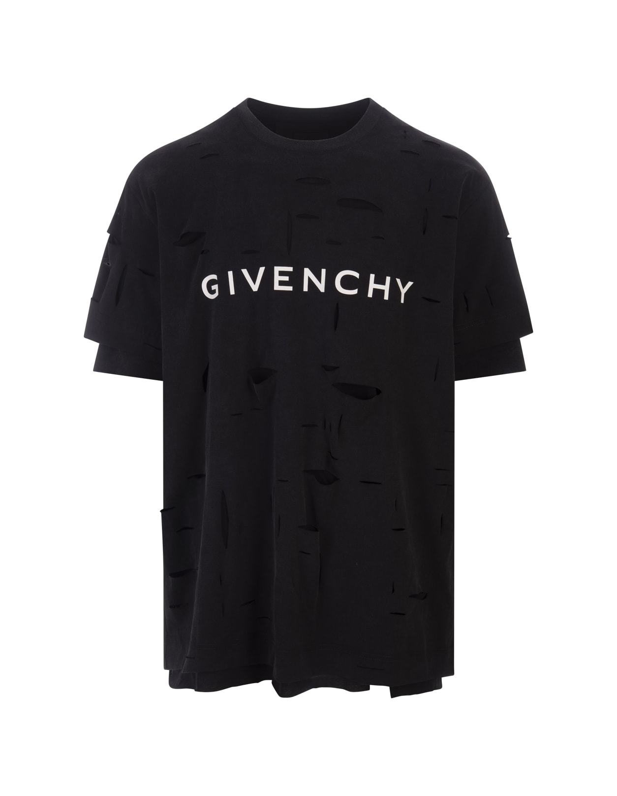 Givenchy Black Destroyed T-shirt With Logo