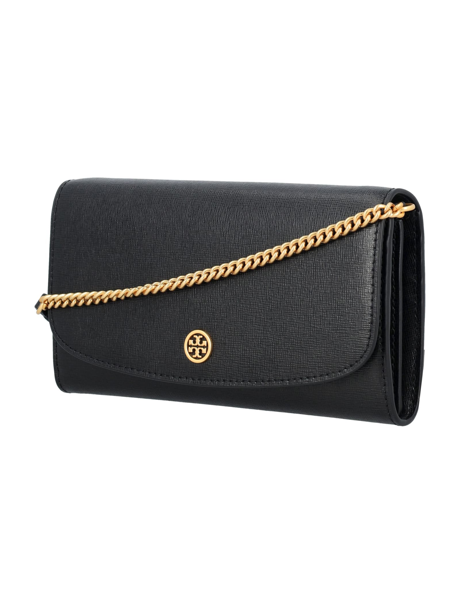 Shop Tory Burch Robinson Chain Wallet In Black